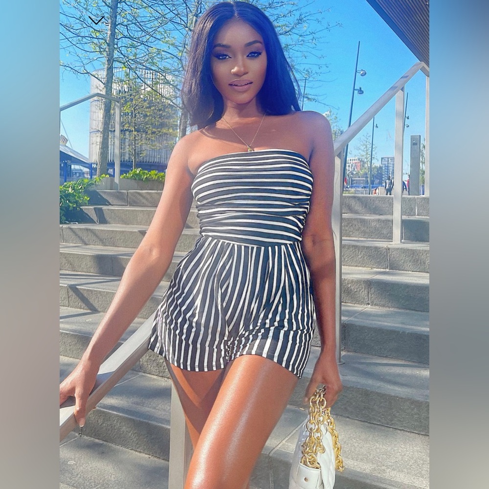 Black and White Striped Romper
